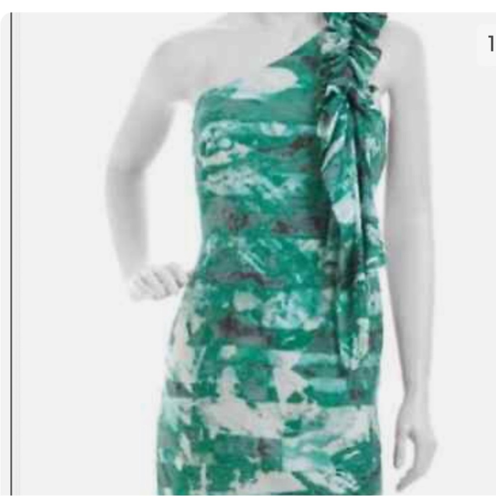 🆕 Andrew Marc Green and White Asymmetrical Ruched Cocktail Dress